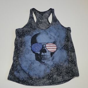 Rock & Republic Gray Skull Patriotic Embellished Tank Top Sz L